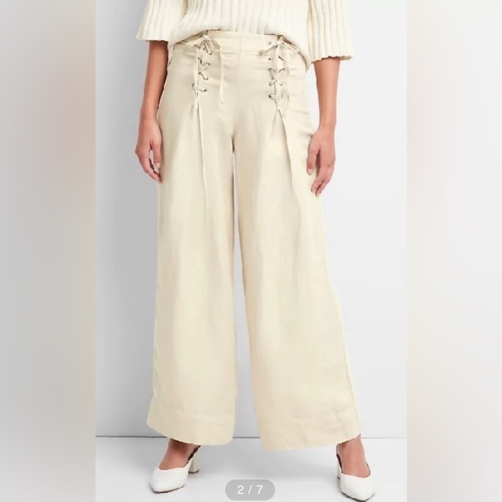 GAP Linen Blend Green High Rise Wide Leg Tie Front Utility Pants Size‎ 0 - Picture 4 of 9